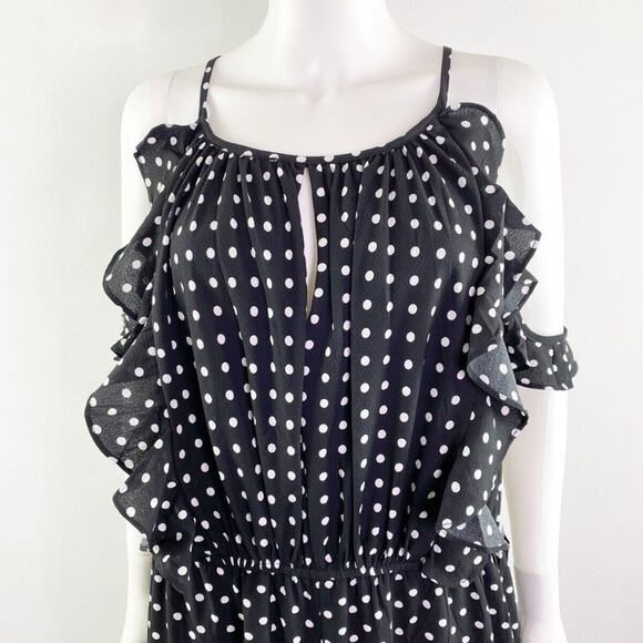 Lane Bryant Plus Size Black Polka Dot Ruffle Jumper Jumpsuit Dress 16 new - Picture 6 of 12